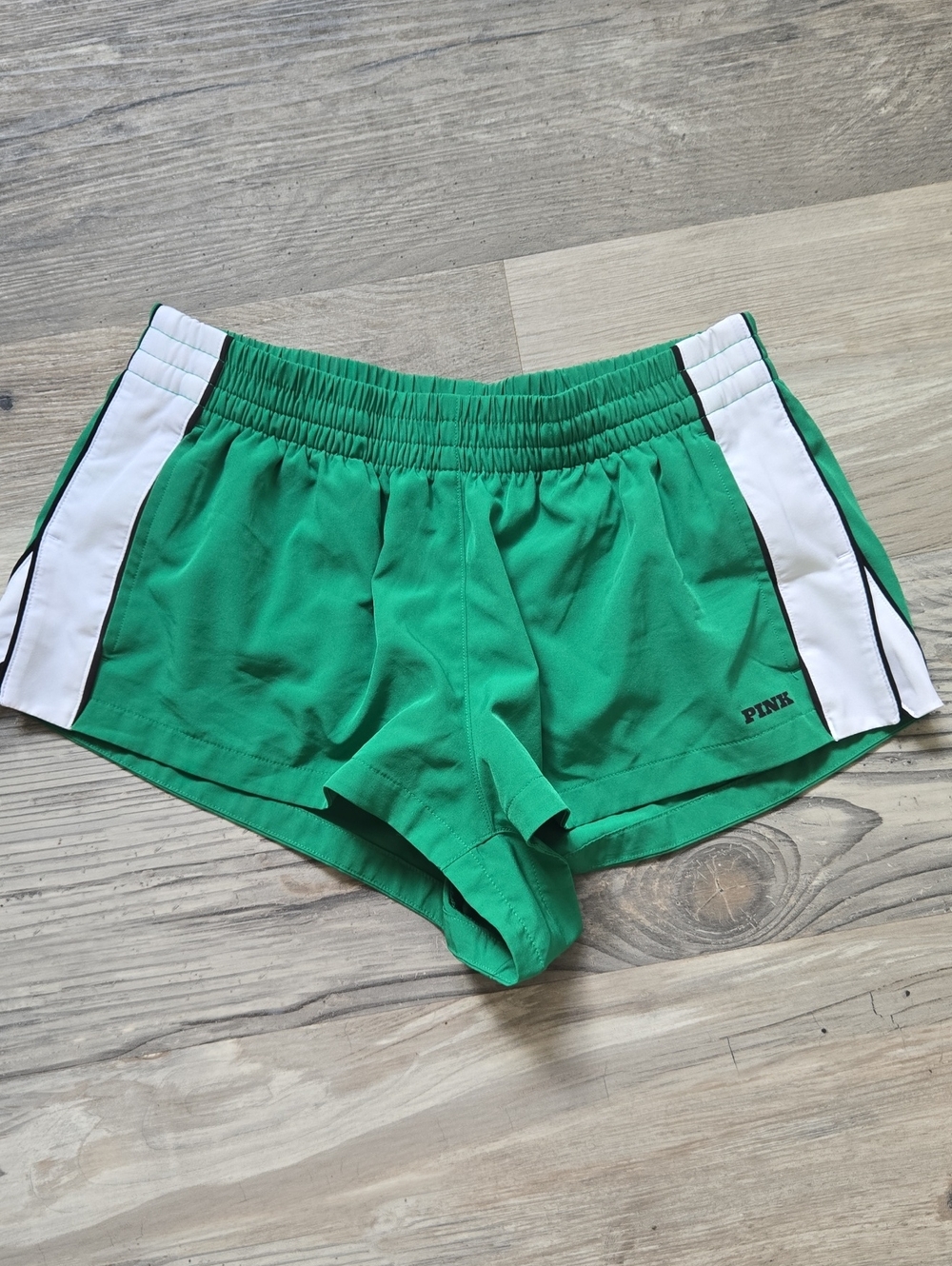 PINK Victoria's Secret Green Athletic Shorts with White Side Panels